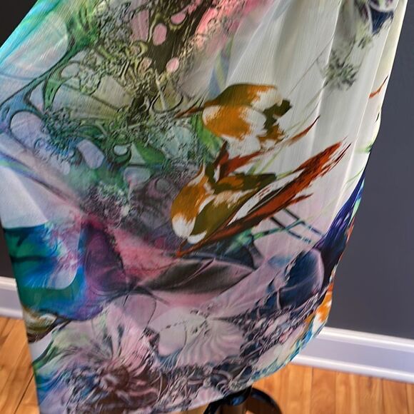 K studio sheer lined soft floral pleated beaded neckband halter midi. Size 6. - Picture 3 of 6